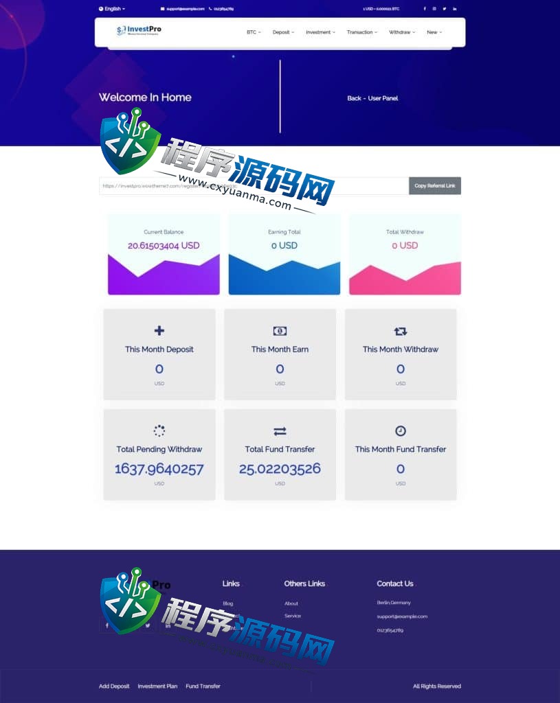 多语言海外版InvestPro投资理财源码/投资分红系统/虚拟币投注系统