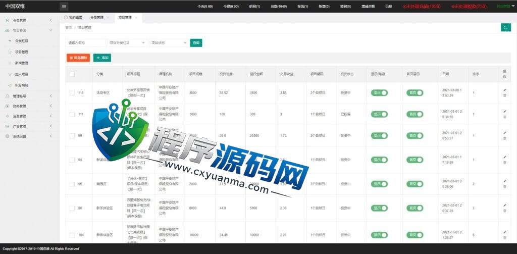 中国双维影视投资源码/理财众筹系统/余额宝分红/积分商城